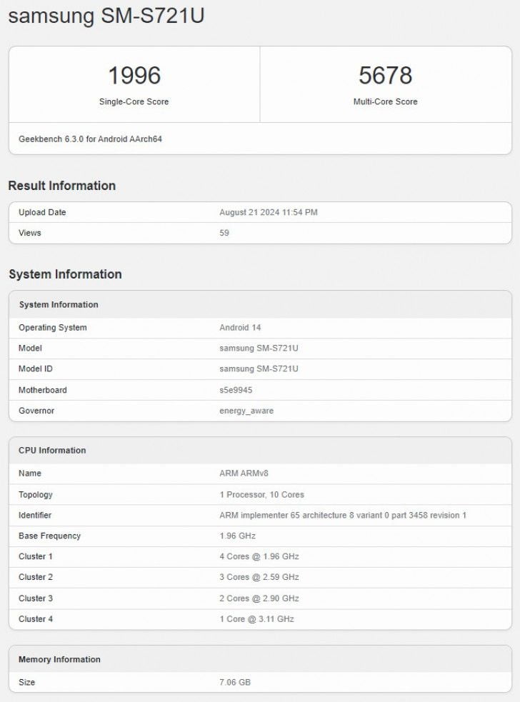 Samsung Galaxy S24 FE протестировали в Geekbench с разогнанным Exynos 2400