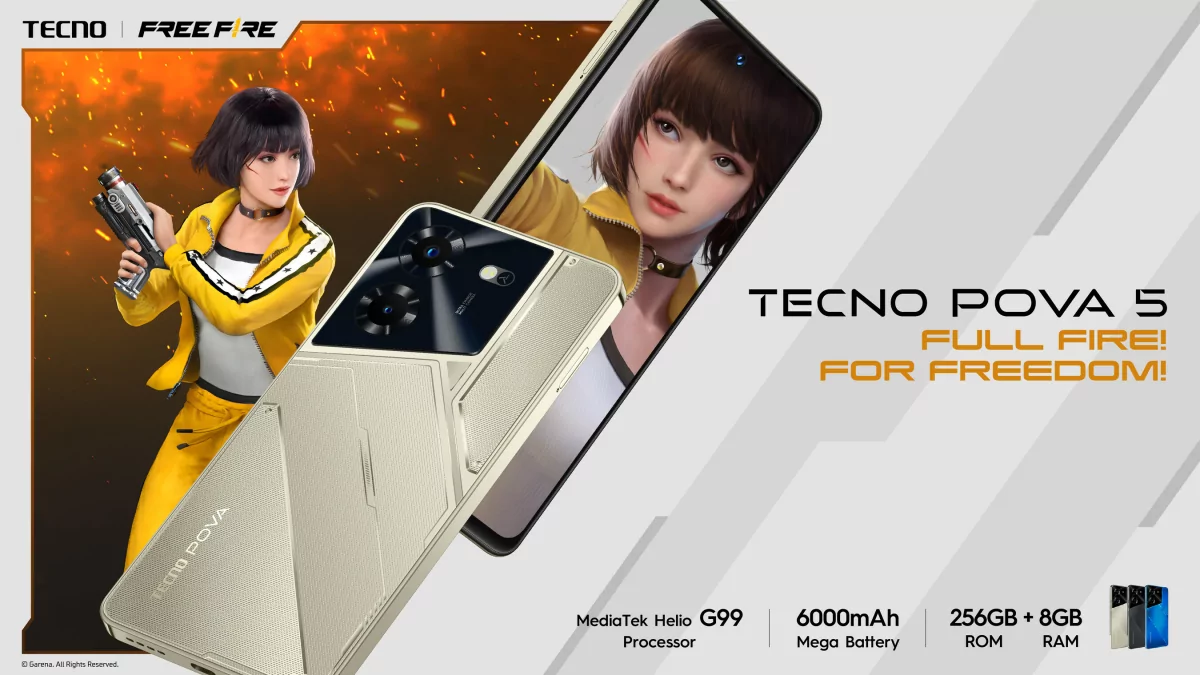TECNO представила Pova 5 с батареей на 6000 мА·ч и версию Free Fire в стиле королевской битвы